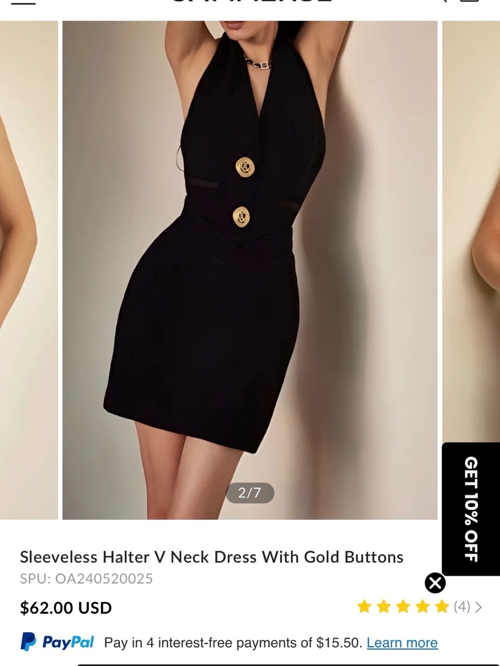 COMMENSE Sleeveless Halter Mini Dress with Gold Buttons - Black, Small, NWT